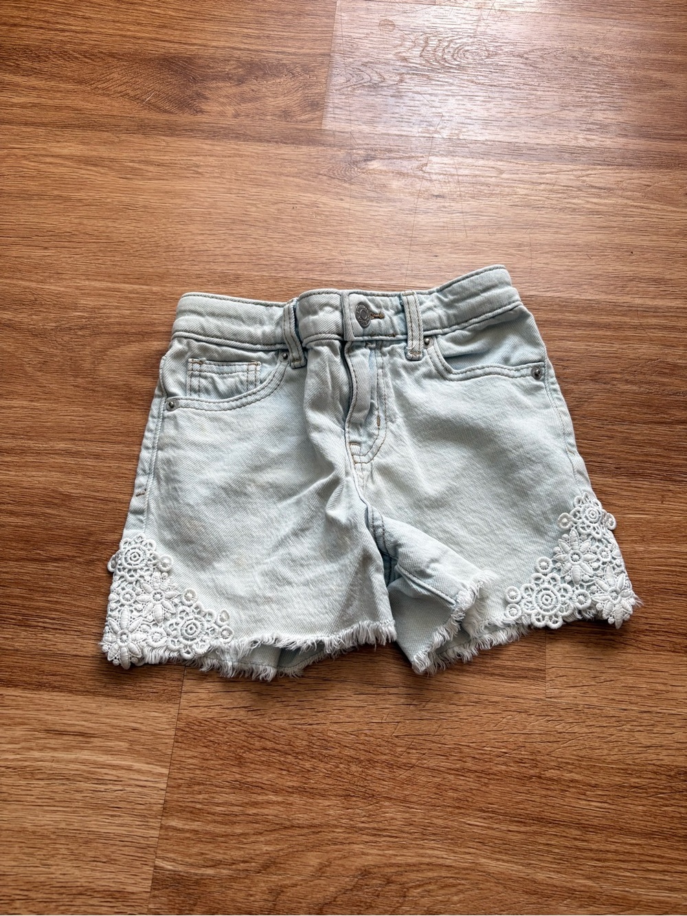 Cat & Jack Light Blue Denim Shorts with White Crochet Trim